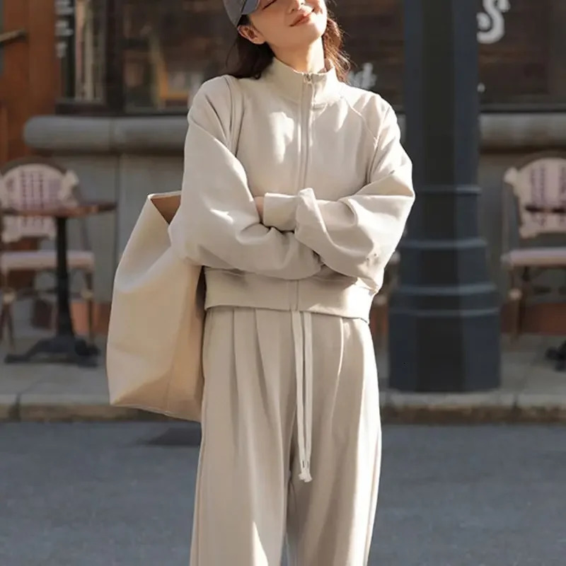 Womens pants set fashionable casual track suit loose zipper long sleeved sports shirt jacket Trouser 2piece matching 241007