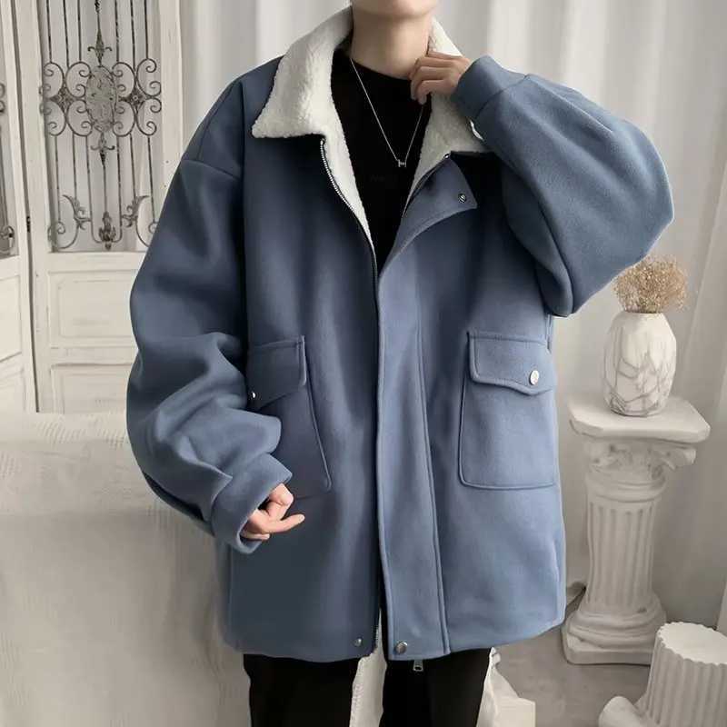 Blends Coats Men Fashion Solid Simple Leisure Wool Liner Warm Thick Retro Harajuku All-match Hip Hop High Street Jackets Cozy LX241010