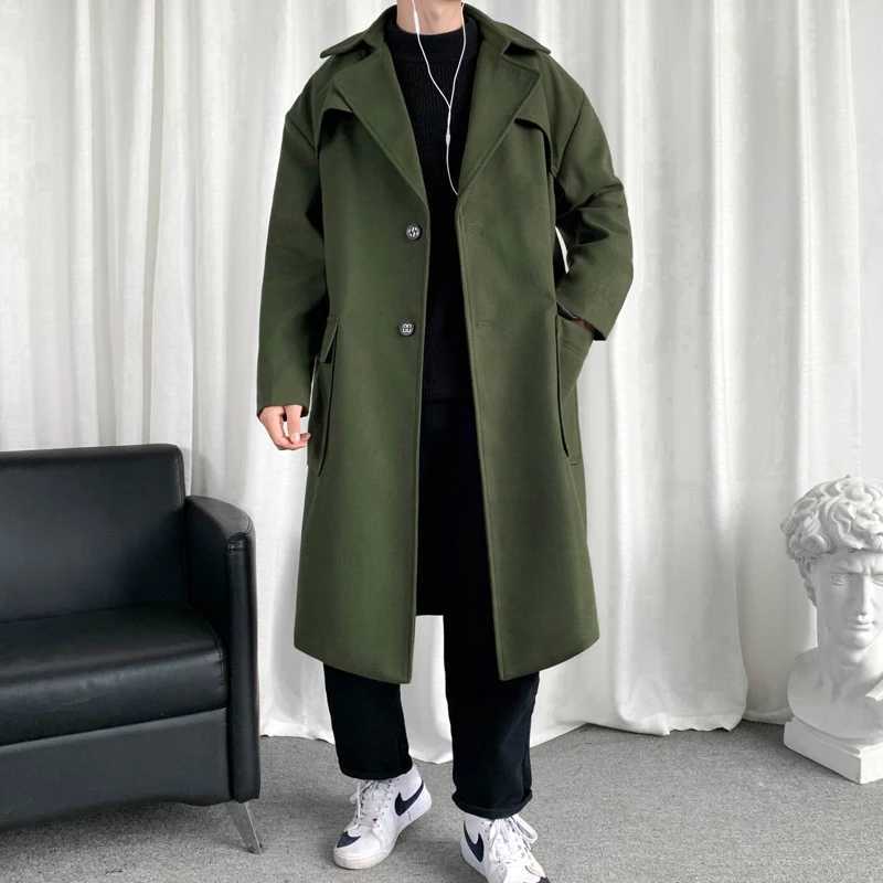 Mens Hooded Long Woolen Coats Oversized Solid Color Winter Windbreaker Korean Style Casual Outwear LX241010