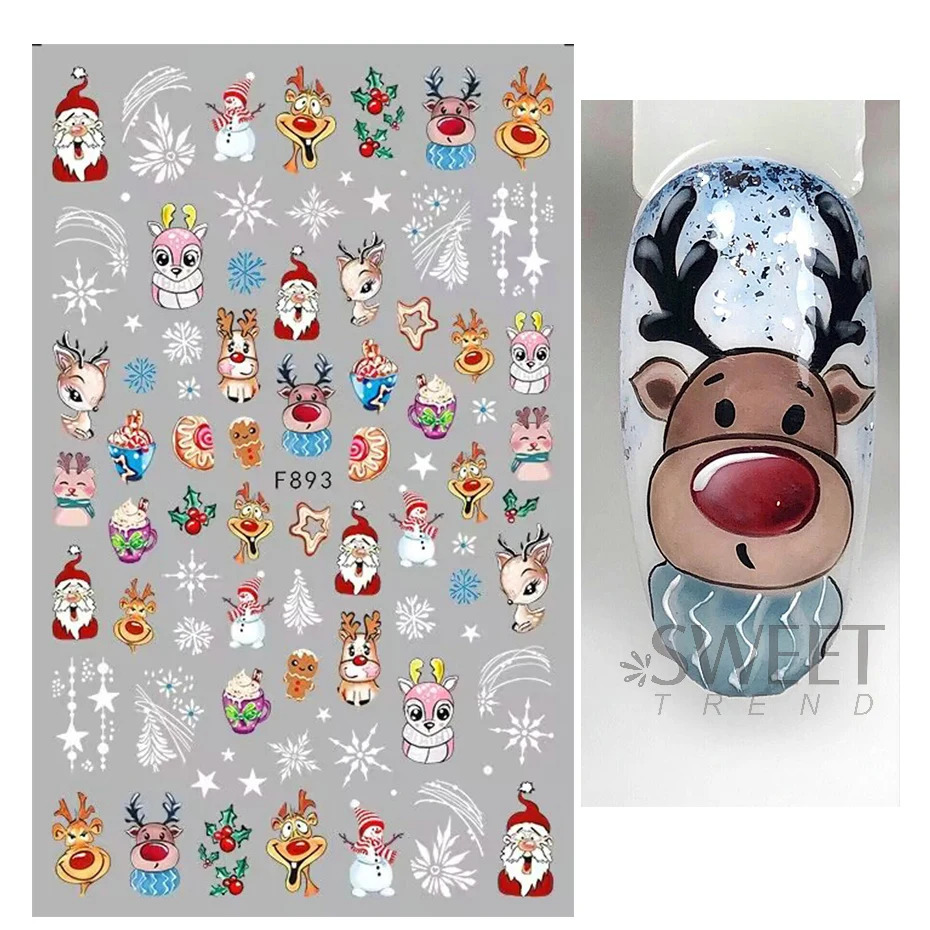 Cartoon Christmas Happy Nail Handmade Stickers Cute Santa Claus Deer Snowman Christmas Stickers 2024 Year Foil Accessories 241008