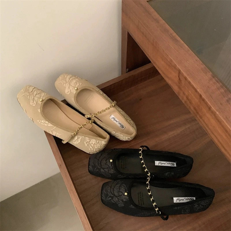 SUOJIALU Spring Womens Flat Shoes Fashion Round Toes Womens Elegant Dress Mary Simple Shoes Soft Bottom Outdoor Dress Ballet Dancer 241007