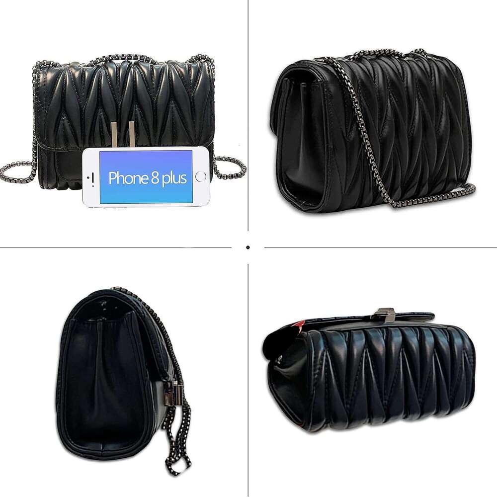 Crossbody Purse Hanbella Women Cute Quilted Leather Shoulder Bag with Gold Chain Strap for Teen Girls - Womens Clutch s