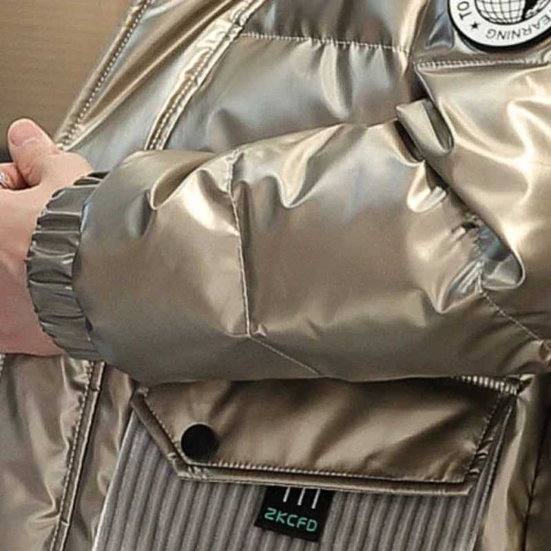 Men's Down Parkas Winter New Men Mid-Length Down Cotton-Padded Jacket Mid-Length Trendy Bright Leather Hooded Parka Male Casual Large Size Outwea