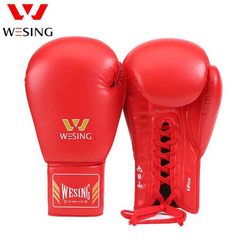 Wesing lace boxing gloves professional tie style sports gloves large-sized match leather training Muay Thai W241010