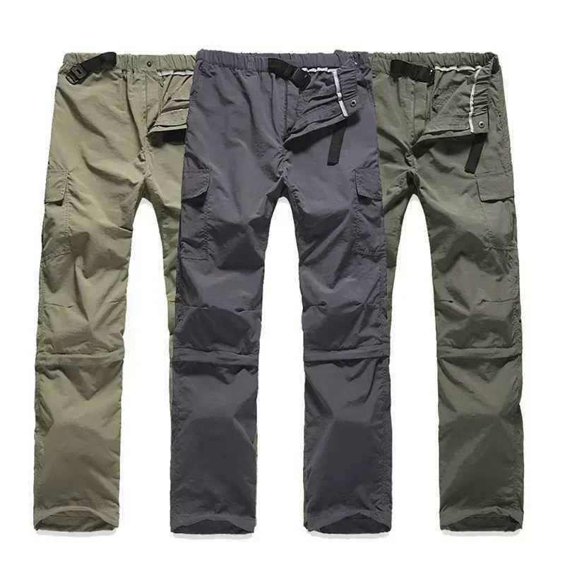 Mens quick drying womens cargo pants waterproof hiking camp work pants detachable elastic shorts W241009