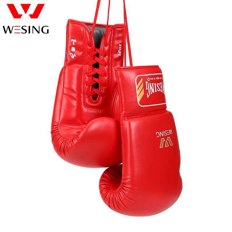 Wesing lace boxing gloves professional tie style sports gloves large-sized match leather training Muay Thai W241010