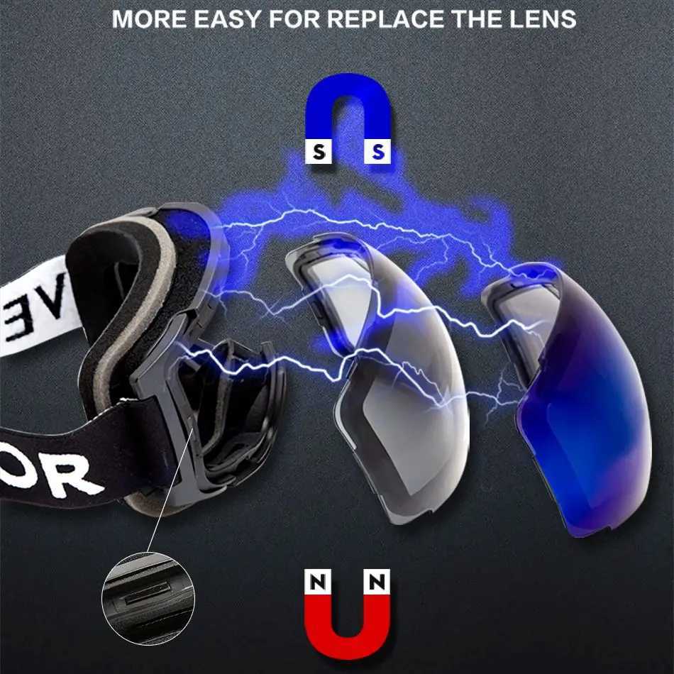 OTG interchangeable magnetic lens ski goggles double-layer UV400 anti fog snowboard mens goggles helmet compatible CL241010