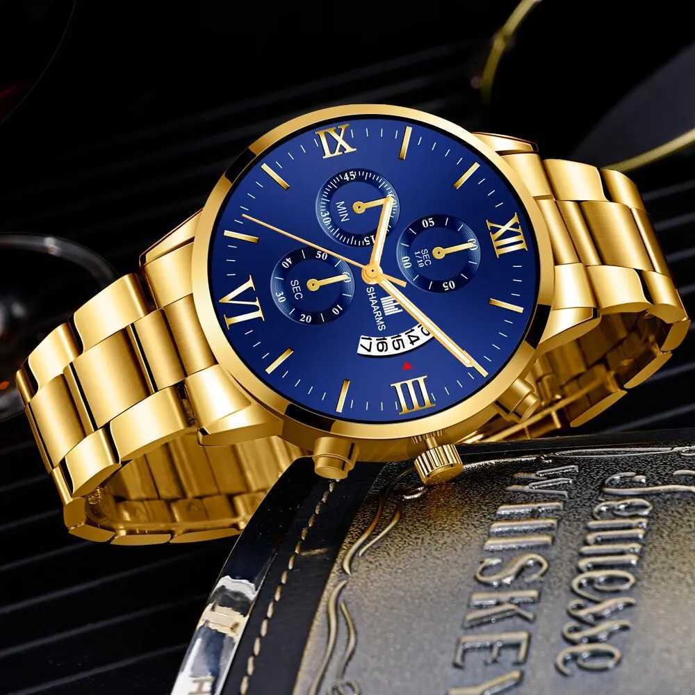 Mens Fashion Business Quartz Watch Fashion Fake Three Eye Six Pin Calendar Men Watch Stainless Steel Belt Men WatchesX212