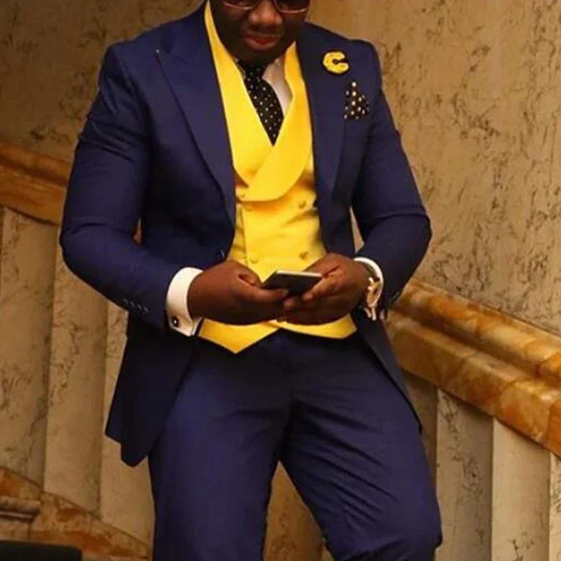 Business African Men Suits Slim Fit Wedding Tuxeo For Groomsmen 3 Pcs Jacket Vest With Pants Office Male Fashion Costume 2024