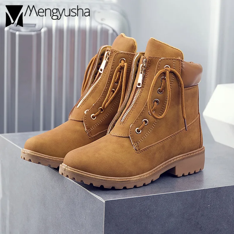 British Winter Work Riding Boots Women 5 Colors Famous Designer Two Wear Ankle Booties Front Zip Lace-Up Flat Botas Shoes Bottes Slippers