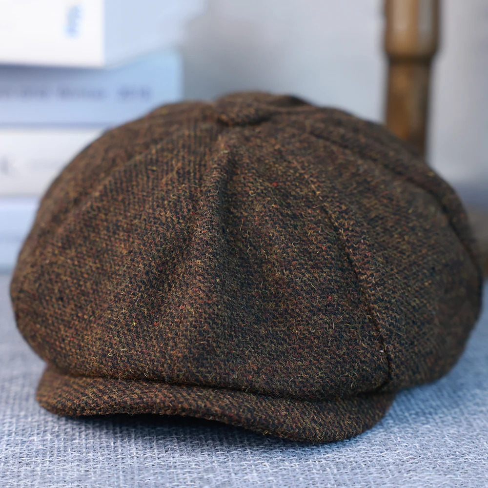 retro mens wool s hat brown green womens beret classic octagonal casual Gatsby flat 241009
