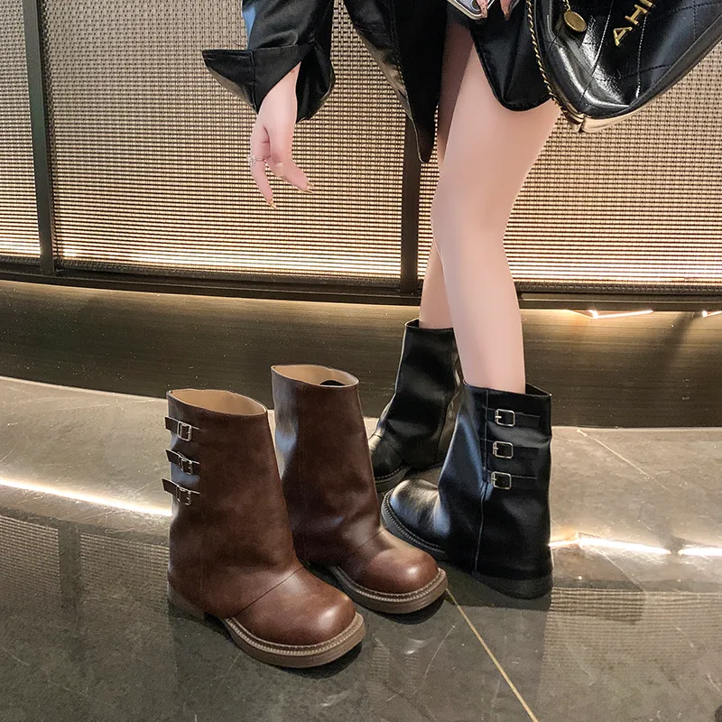 New Womens Retro Style Knee High Women Fashion Ladies Slip On Long Boots Autumn Winter Women's Footwear Knight Booties