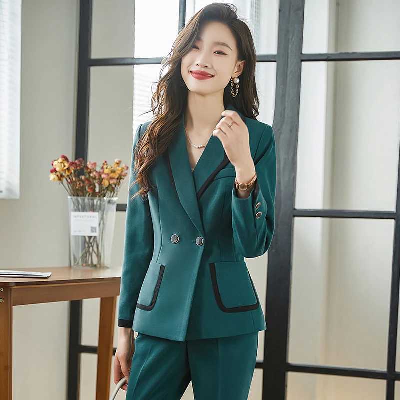 White green womens autumn winter pants set office womens formal business workwear 2-piece jacket and Trouser W241009