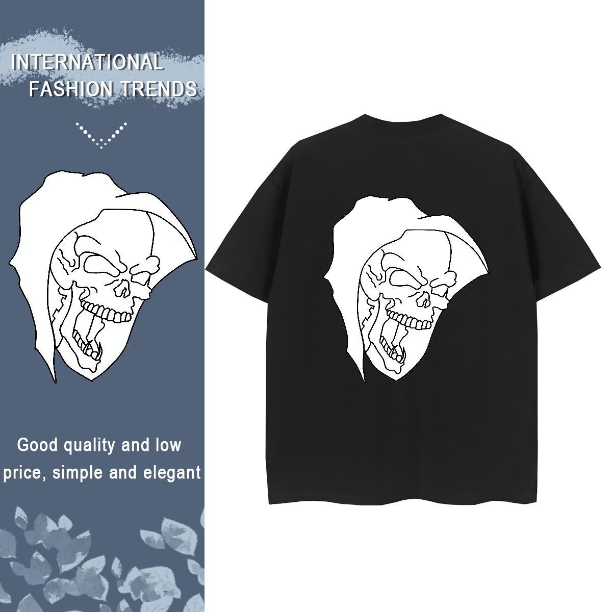 Factory Direct T Shirts Women 230g Pure Cotton Breathable Crew Neck Street skull Tshirt for Man Woman 5A DIY Anime Printed Tops