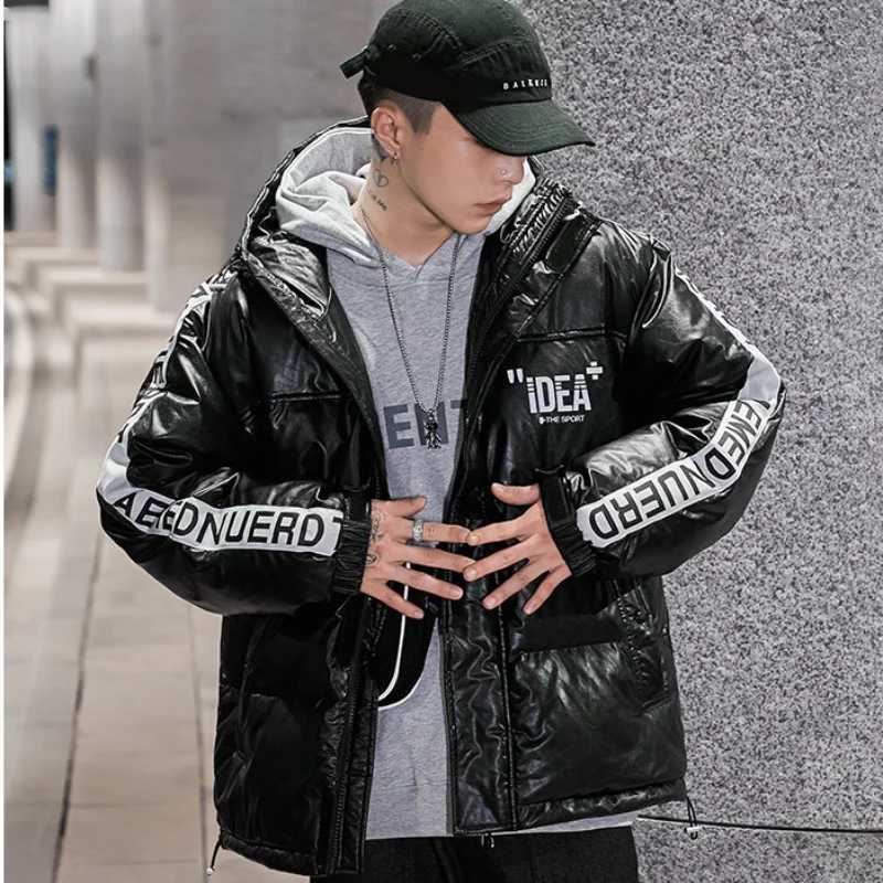 Men's Down Parkas Fashion loose down jacket mens 2024 new winter Pu jacket color glossy printed down jacket mens clothing Y2410090442