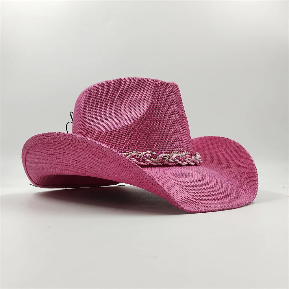 Summer Straw Hat Womens Fashion Cowboy Pink Mens Western Travel Sunshade 241009