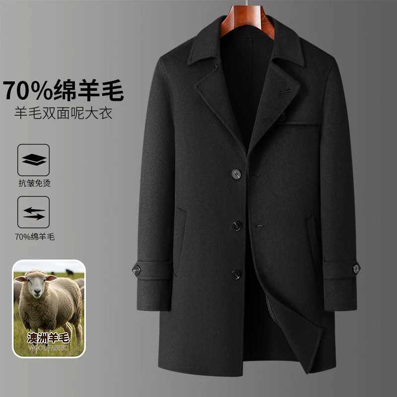 2024 Autumn/Winter New Mens Solid Color Double sided Fleece Coat 70% Wool High Quality Business Leisure Warm Coat LX241010