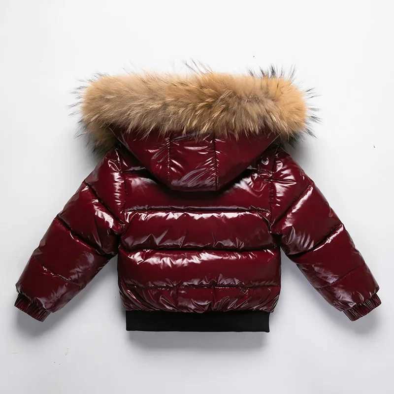 Down Coat Winter baby boy down jacket faux fur long sleeved thick and warm baby boy park zipper shiny waterproof toddler boy jacket H241010