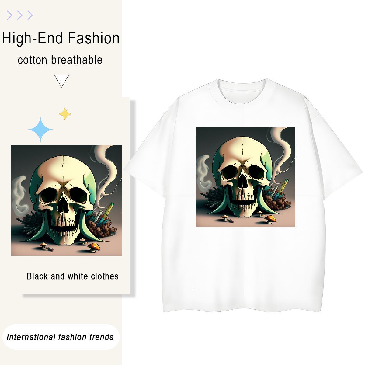 2024 DIY Womens T Shirts 230g Cotton O Neck Short Sleeves Sport skull Womens Tshirts Wholesale White Plus Size Polos