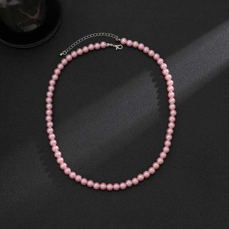 Trend Wedding Party Jewelry Pink Pearl Choker Necklace For Lovers Elegant Pink Imitation Pearl Beach Vacation Necklaces X0174X241009