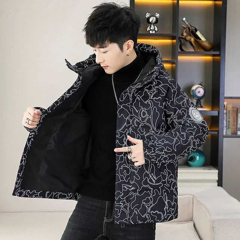 Men's Down Parkas Mens winter cotton lined jacket warm casual jacket hooded design suitable for outdoor activities Y241009ETG1