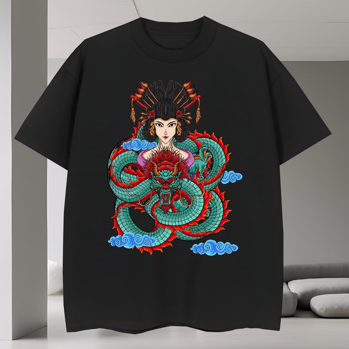 Brand Man T Shirts 230g Cotton dragon Casual Beach Plus Size Cartoon Round Neck Short Sleeve Men Tees Designer Fashion Wear