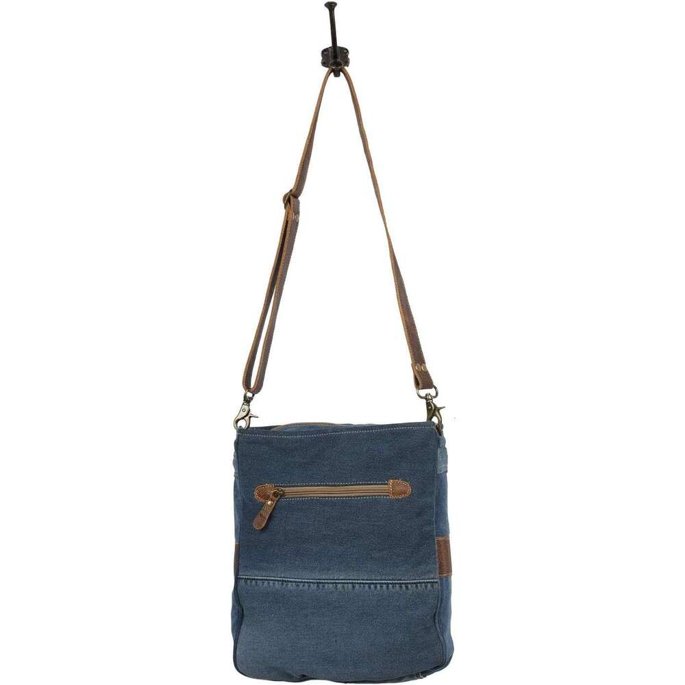 1995 Vintage Denim Upcycled Cotton Canvas & Leather Shoulder Bag S-1570
