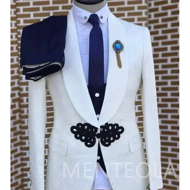 Formal Wedding Tuxedo for Groomsmen with Christmas Tree Buttons Shawl Lapel Men Suits Male Fashion Floral Jacket with Pants Vest 2024