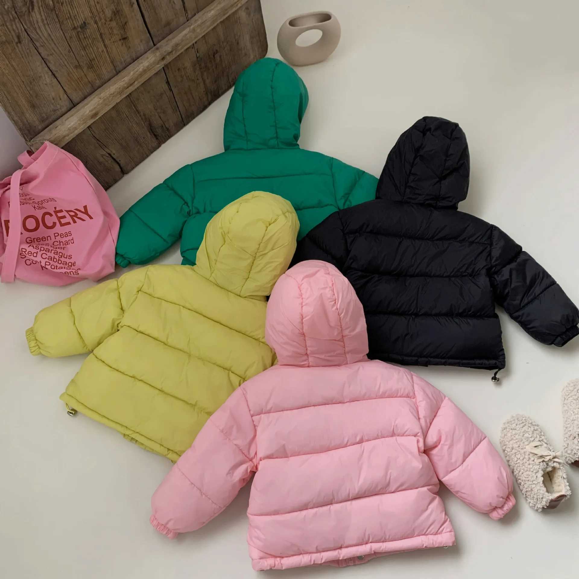 Down Coat 2024 new childrens winter hooded jacket suitable for boys and girls warm top thick velvet jacket baby jacket soft casual jacket H241010