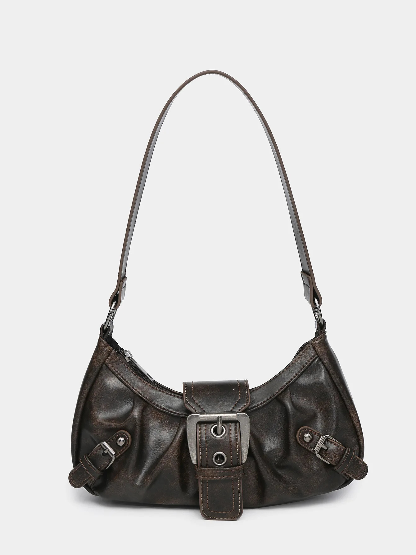 Spring Selling Maillard Style Retro Style Small Bag Spicy Y2K Wilderness Style Retro Leather Shoulder Armrest Bag 241008
