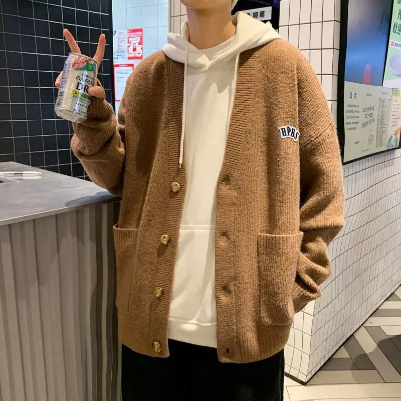 Black mens cardigan knitted sweater mens V-neck green cotton order wool Y2k streetwear street knitting oversized 241007