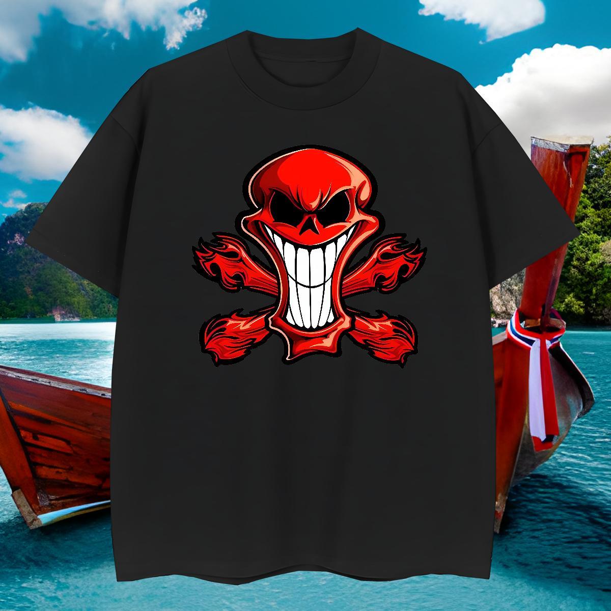 Comfortable Mens T Shirts 230g Pure Cotton skull Spring Summer Anime Round Neck Short Sleeve Men Tees Fashion New Tops Shirt