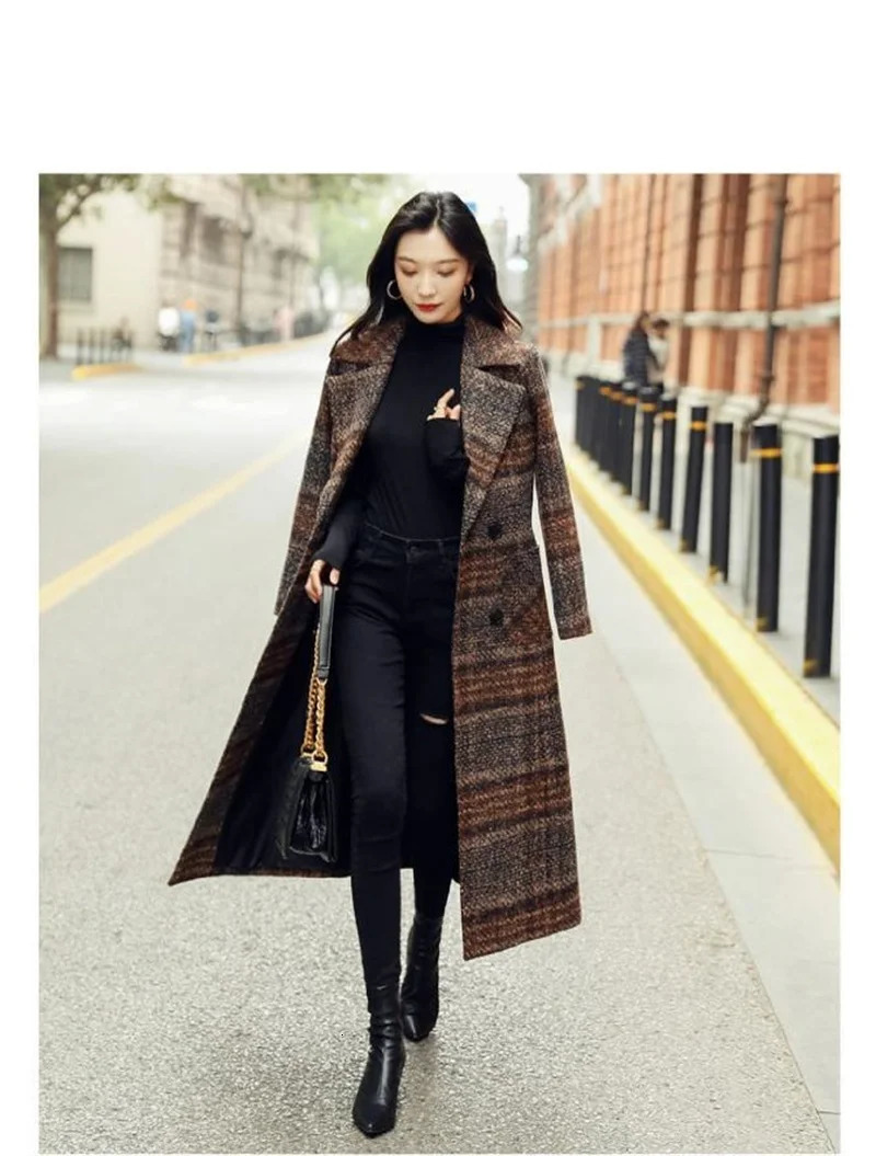 Flat wool coat for women long Korean style waist and waist womens autumn and winter item thick and thin fitted knee wool coat M540 240927
