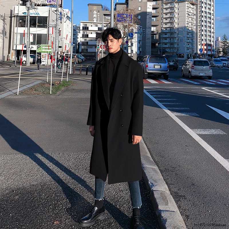 Autumn Winter Fashion Woolen Blends Coat Jackets Men Korean Style Lapel Solid Color Windbreaker Thick British Casual Coat Male LX241010