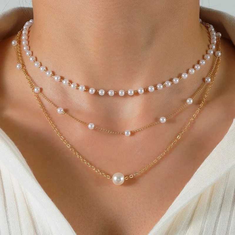YWZIXLN Trend Elegant Jewelry Wedding Multilayer Pearl Necklace For Women Fashion White Imitation Pearl Choker Necklace N0323X241009