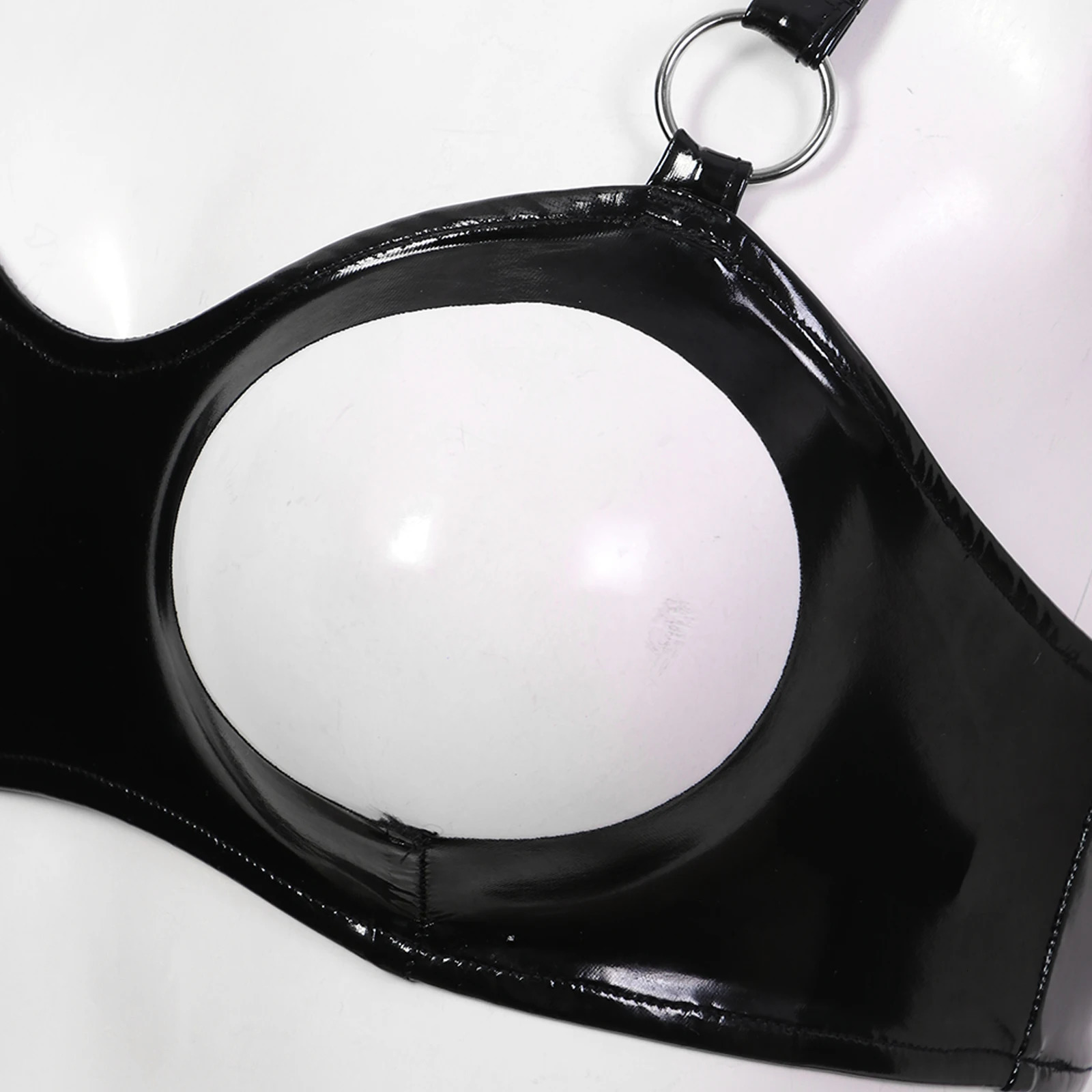 Sexy Open Cup Bra Top Womens Wet Appearance Patent Leather Cup No Exposed Breast Bra Underwear Exotic Strap Latex Club Dress 241008