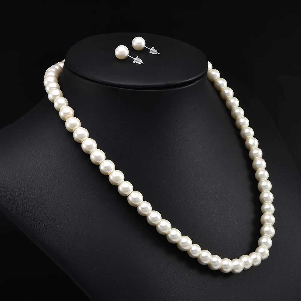 Newest Women Wedding Party Jewerly Set Simple Elegant Luxury Crystal Simulated Pearl Necklace Earrings Jewelry SetsX241009