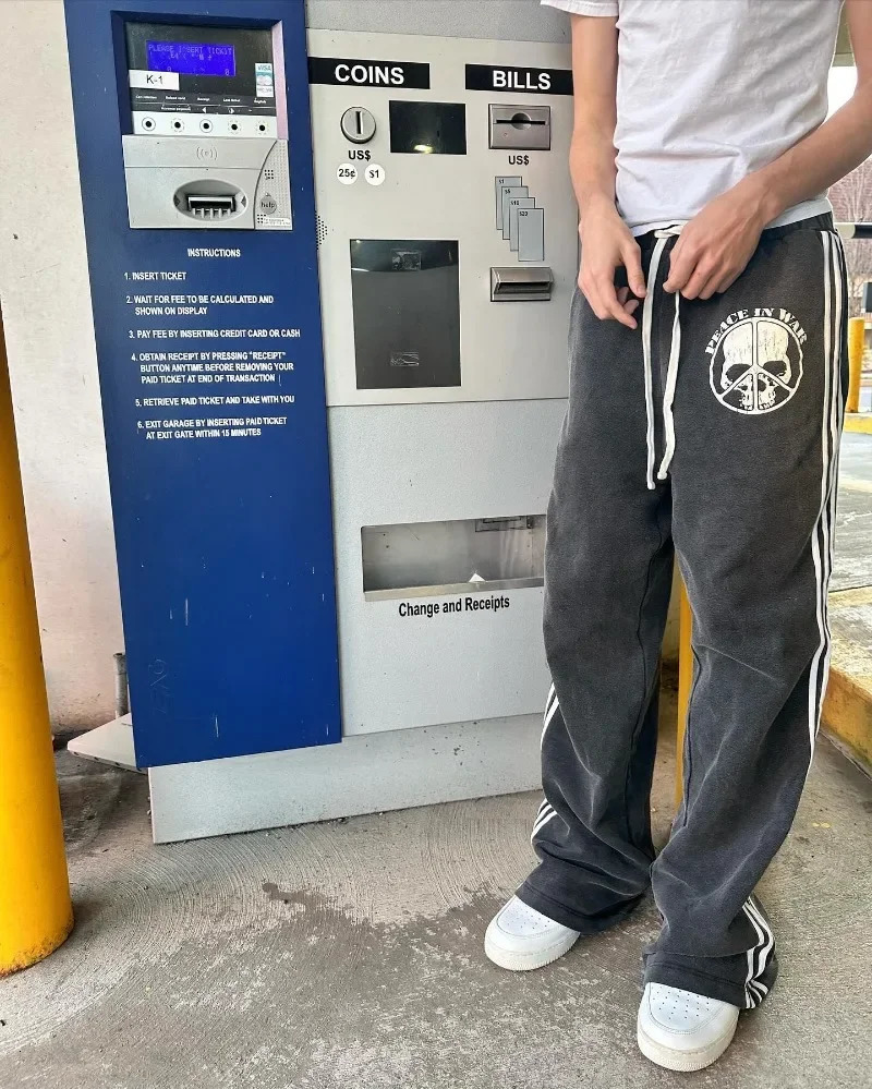 Retro Gothic Punk Skull Bone Letter Printed High Waist Casual Pants for Men Y2K Fashion Edition Harajuku Loose Sports Pants for Women 240930