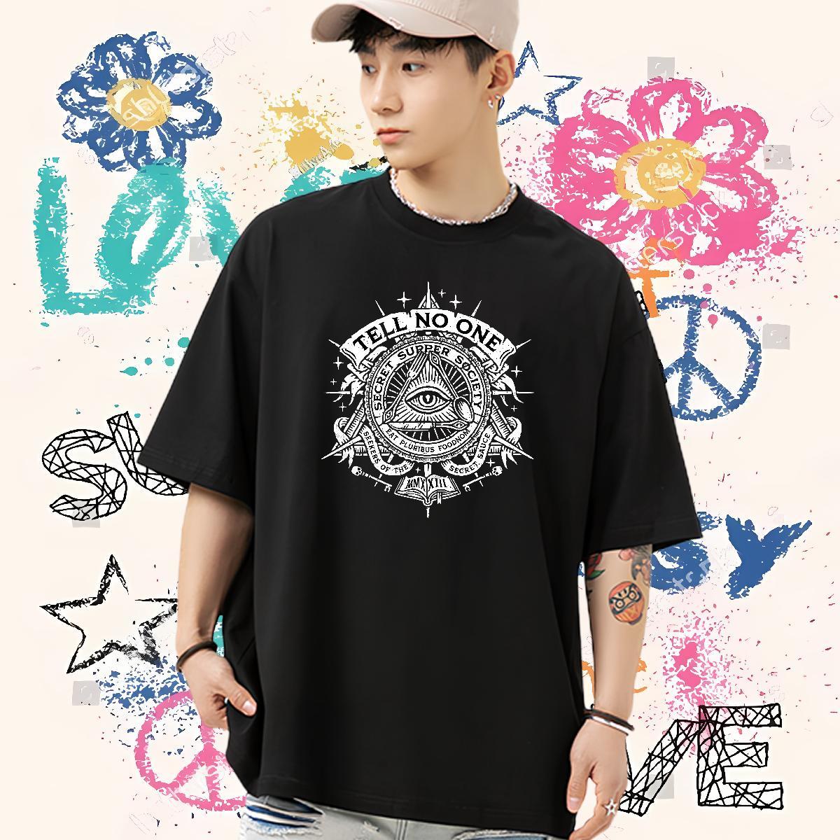 High Quality Mens T Shirts 230g 100% Cotton eye of the devil Street White Plus Size Short Sleeve Soft Tshirts New Clothes