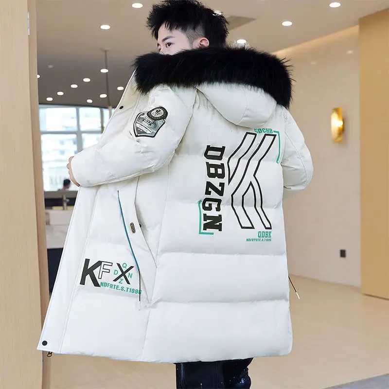 Men's Down Parkas Winter New Men Down Cotton-Padded Coat Male Trend Hooded Slim Fit Long Cold Proof Parkas Tn Fashion Casual Thick Warm Outwear Y