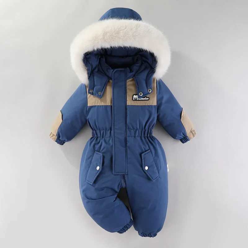 Down Coat -30 degree 2024 winter jumpsuit with velvet insulation for children aged 1-5 outerwear infants and boys snow jacket babies jumpsuits H241010
