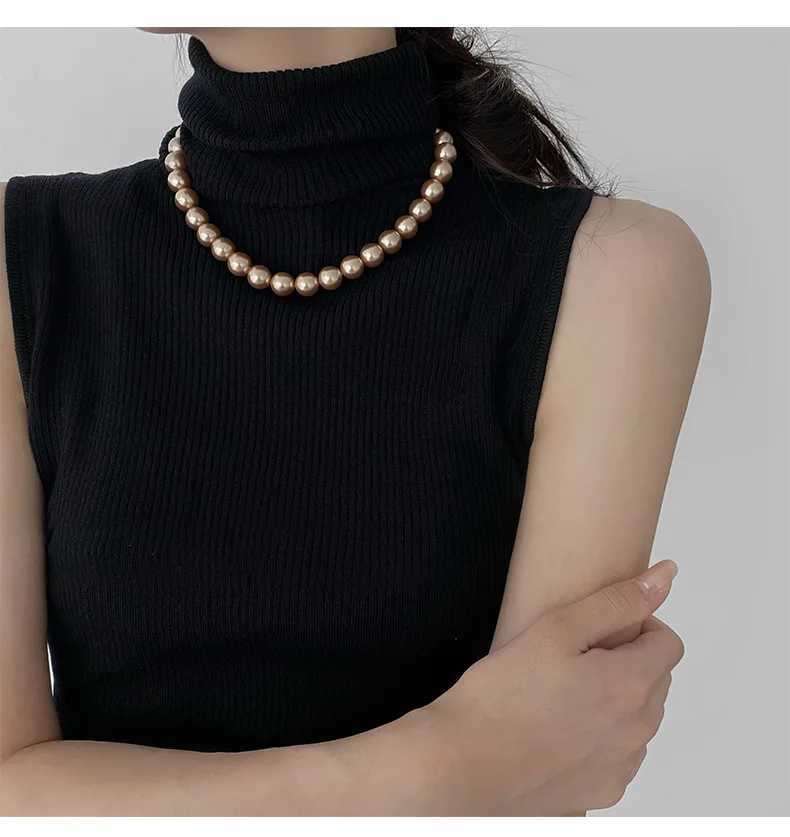 New Elegant Stylish Gray Faux Pearl Necklace For Women Fashionable Metallic JewelryX241009