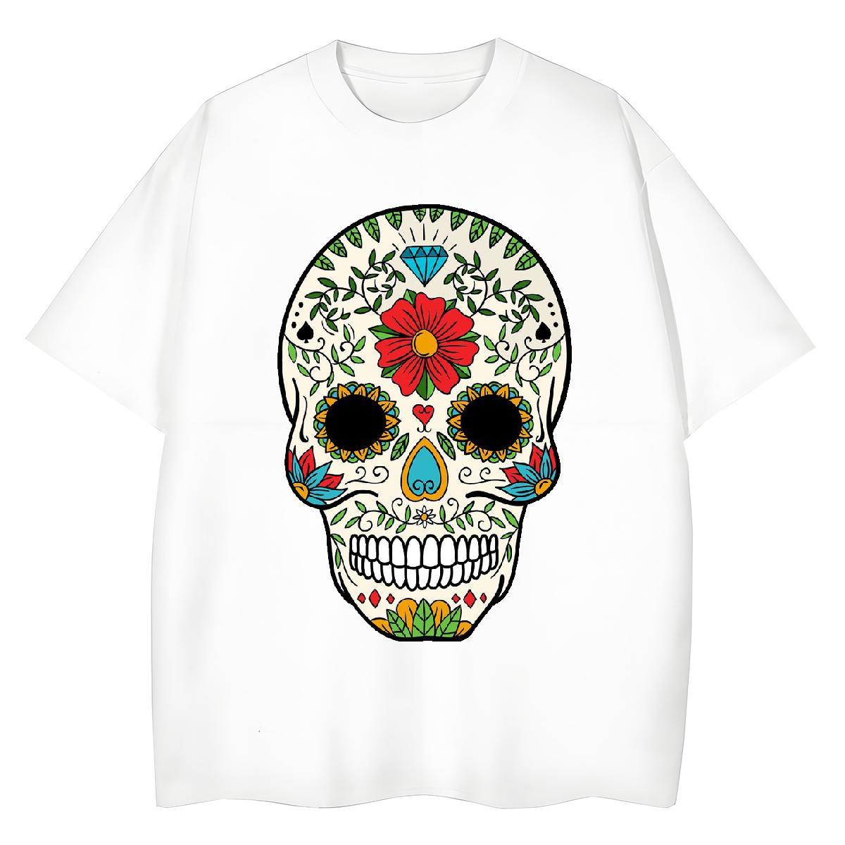 Cool Man T Shirts 230g 100% Cotton skull Hip Hop Customized Print Short Sleeve Soft Tshirts Casual New Tops Shirt