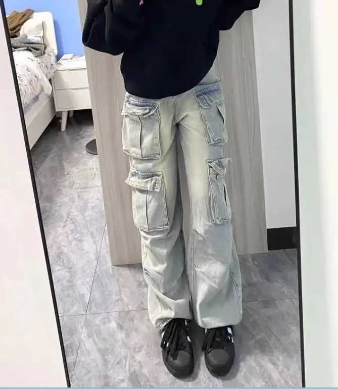 American style trendy retro multi pocket denim workwear pants men and women summer new popular washed wide leg casual pants y2kX241009