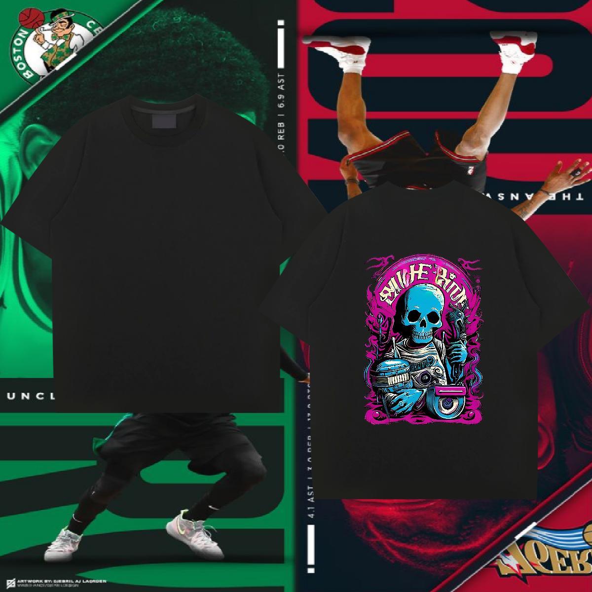 Cool T shirt 230g Pure Cotton skull Spring Summer DIY Printed Breathable Soft Mens Tshirts Wholesale Wear