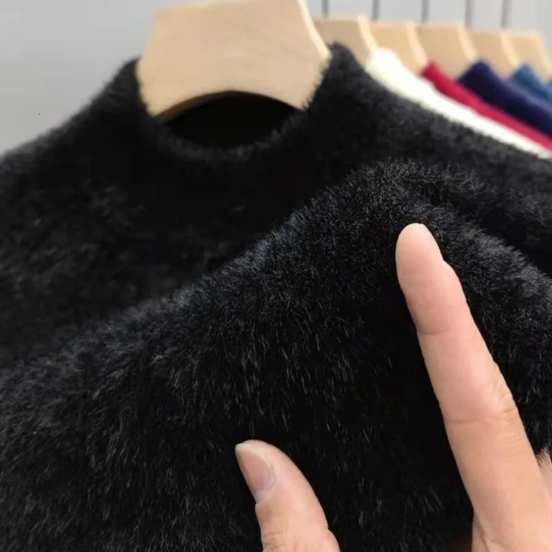Pullover Men Sweater Soft Warm Long Sleeve Mock Neck Solid Color Fine fleece Thicken Loose Casual Sweaters 240930