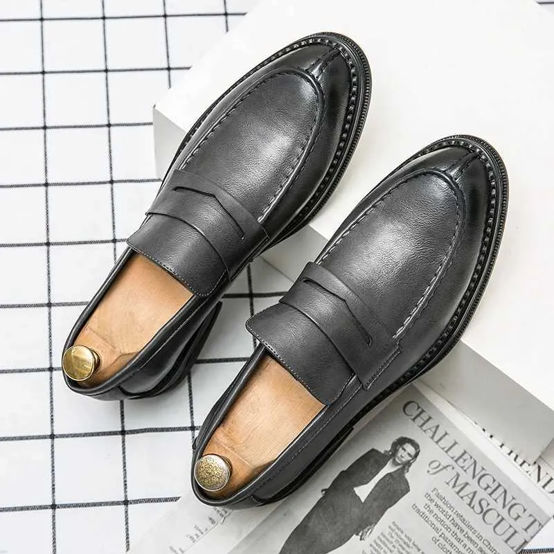 Premium Sier Business Mens Oxford Leather Brand Loafers Slip On High Quality Wedding Soft Sole Dress Shoes H240709 241122