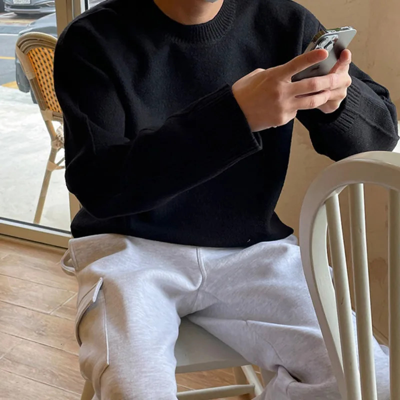 IEFB Solid Color Sweater Trend Mens Korean Style Fashion Knitwear Autumn Winter Warm Clothing Loose Round Neck Pullovers 9C2820 241007