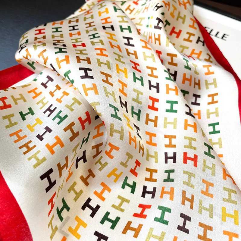 Bandanas Durag 1 piece of 70cm colored letter H womens silk scarf simulating silk simple and Tren headwear clothing and matching square scarf J241010