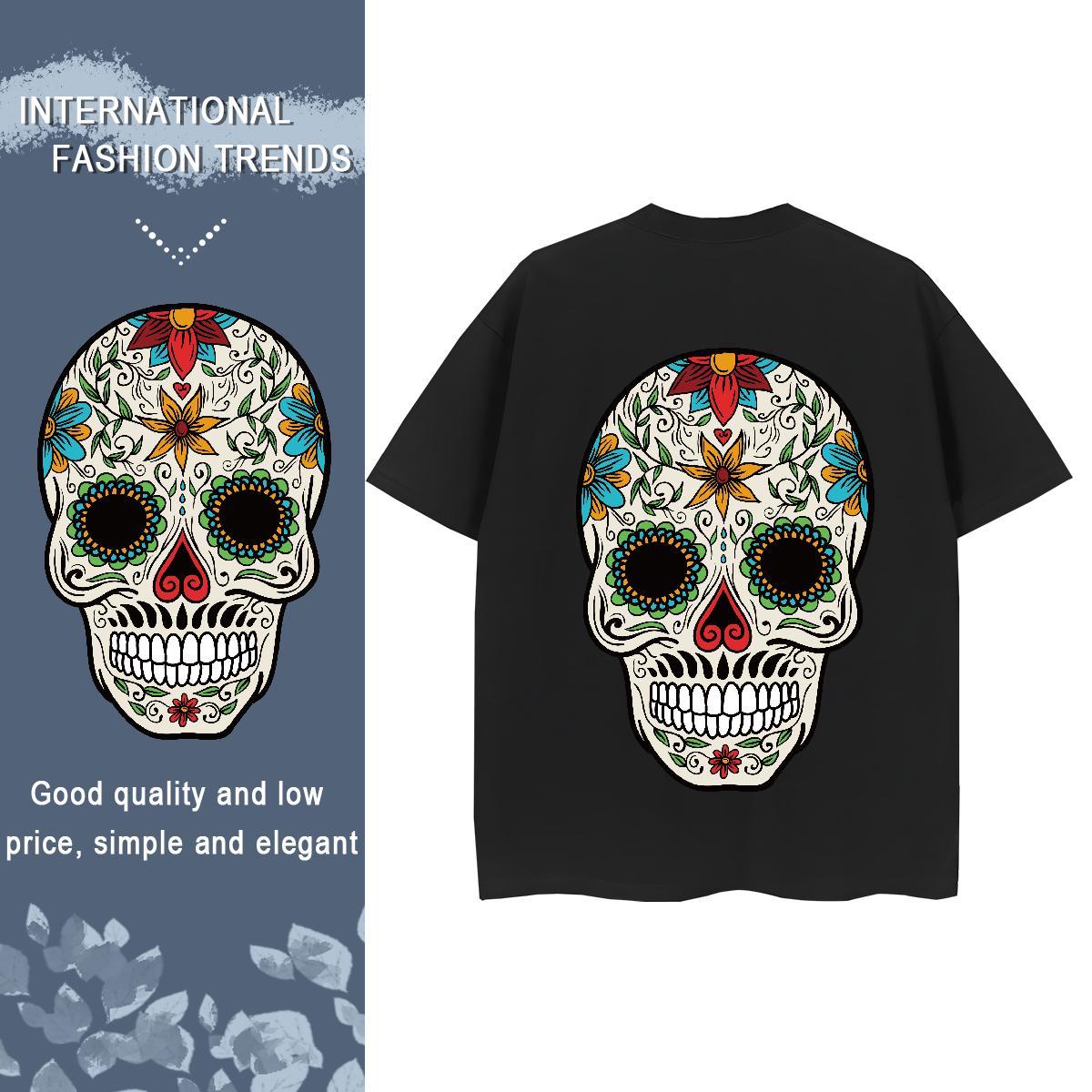 Custom T Shirts Women 100% Cotton 230g O-Neck Short Sleeve Street skull Unisex Tshirts Comfortable Customized Print Top Tees
